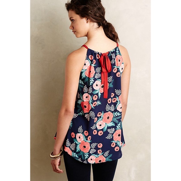 Paper Crown X Rifle Paper Co. Floral Spanish Rose Print Aster Tie Neck Top L - Picture 5 of 12